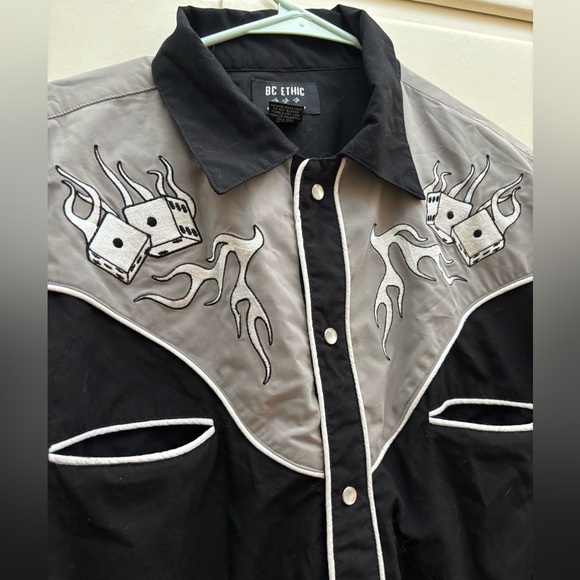 BC Ethic Rockabilly Black /Grey Button Down Shirt - Picture 3 of 7